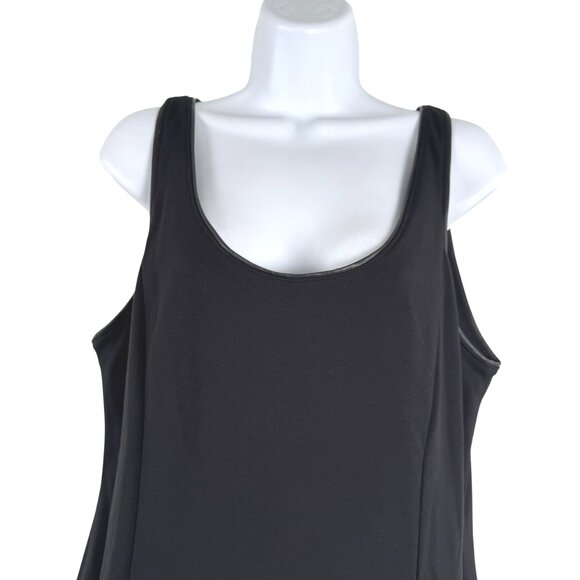 Eileen Fisher Ponte Dress Large Black Sleeveless Leather Trim NWT‎ DR-1730 - Picture 4 of 12